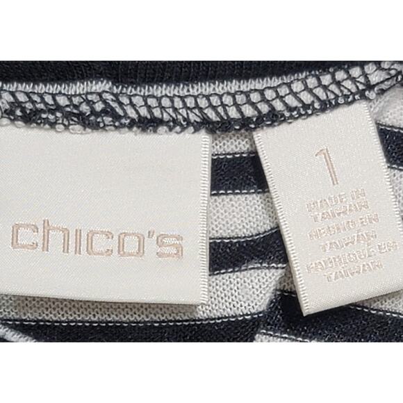 Chico's Black White Striped Mock Neck Top 1 Medium Lightweight Soft Stretchy - Picture 3 of 5